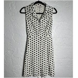 SM Wardrobe XL White Navy Floral Seersucker Button Down Sleeveless Mini Dress